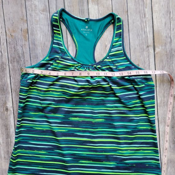 L Athleta Green Striped Sleeveless Exercise Tank with Drawstring Hem 959 - Picture 6 of 7